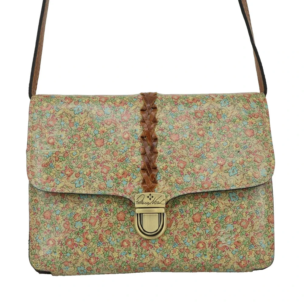 Patricia Nash Handbag Womens Beige Brown Floral Leather Crossbody Bag Small